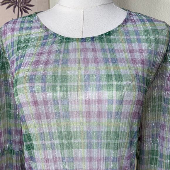 Anthropologie Porridge Sheer Plaid Metallic Top NWT Whimsy Twee Mod Retro L - Picture 4 of 8
